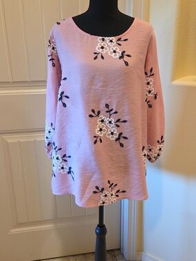Kindred Women's Pink Floral Embroidered Blouse Top, Size 1X